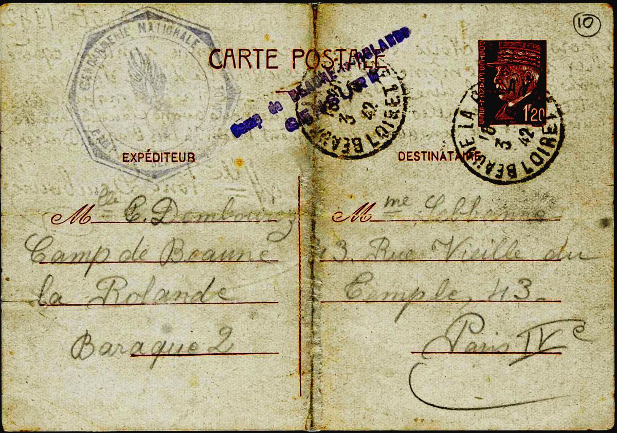 Dernière carte postale envoyée de Beaune-la-Rolande par Fanny (Toni) Dembowicz le 1er août 1942